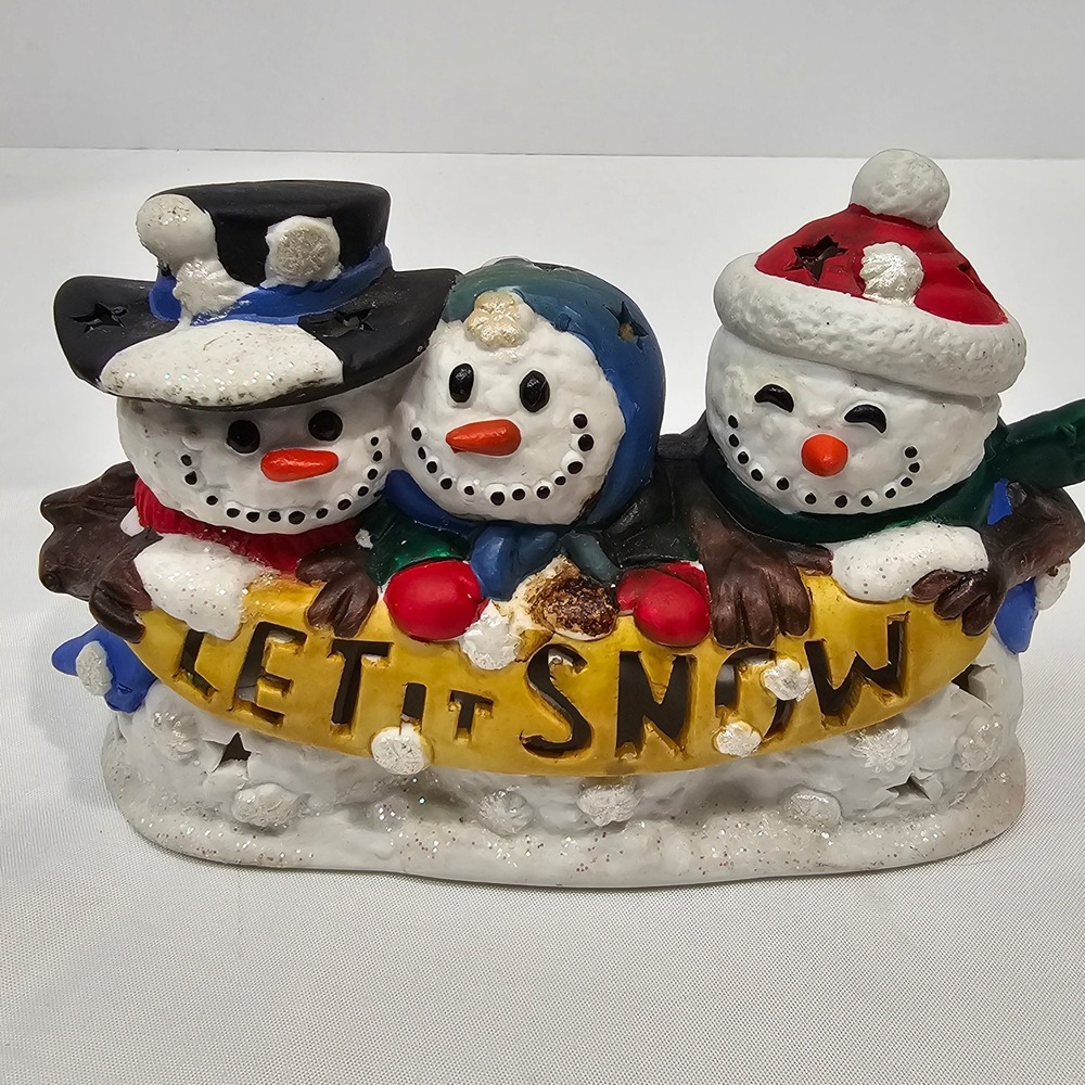 Let It Snow Snowman Trio Tea Light Holder Luminary Christmas Winter Decor